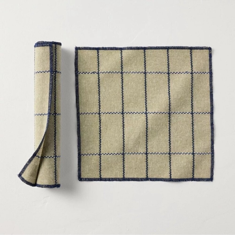 Stitched Grid Reusable Cloth Towels Green/Navy Hearth & Hand with Magnolia NEW